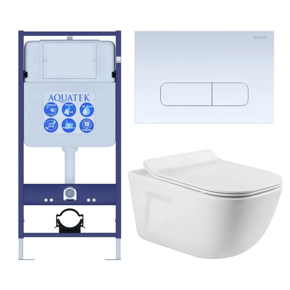 SET AQUATEK ДИВА-013 4в1 (рама AQUATEK Standard INS-0000012+ кркпеж KKI-0000002+клавиша KDI-0000013+унитаз ДИВА AQ2012-00 с тонким сиденьем soft-close