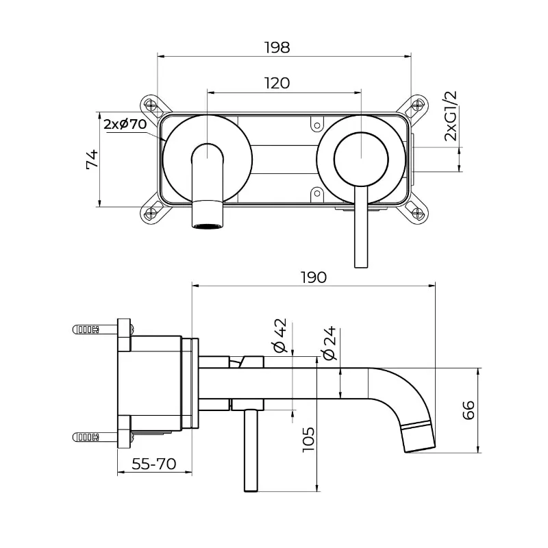 Смеситель для раковины встраиваемый Knotlor SS-25/GM, оружейная сталь