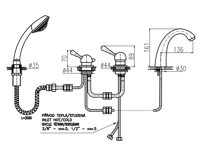Смеситель на борт ванны Rav Slezak Labe L076.5PSM
