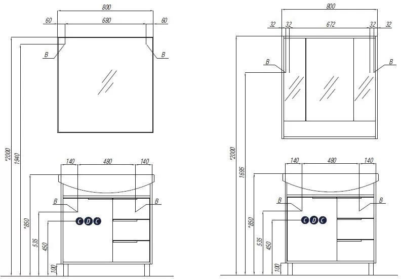 Зеркальный шкаф Акватон Рико 80 1A215302RIB90 белый/ясень фабрик
