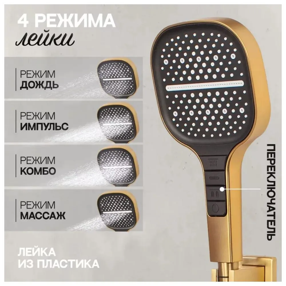 Душевая система встраиваемая (без излива) Hansberge H6070MG, матовое золото