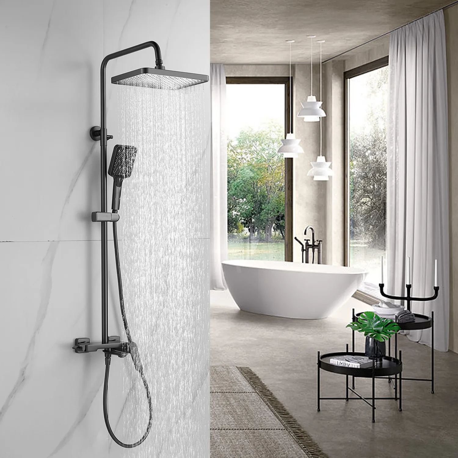 Душевая система Shevanik S4226T, оружейная сталь