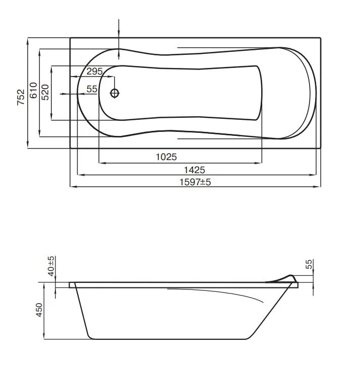 Ванна акриловая Santek Каледония 160х75 белая 1.WH30.2.388