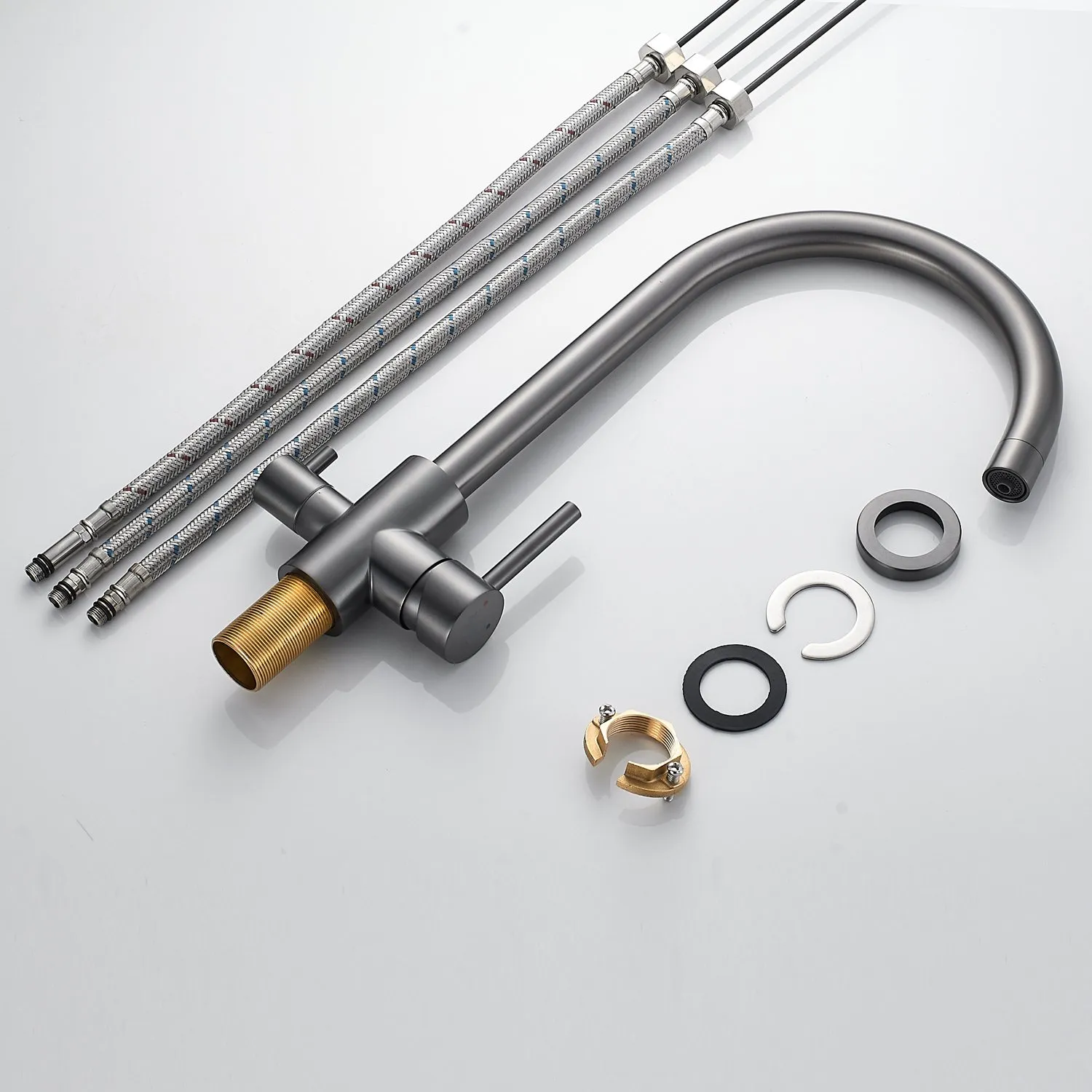 Смеситель для кухни с подключением фильтра воды Raffine F108T, оружейная сталь