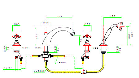 Смеситель для ванны и душа Nicolazzi Cristallo Di Rocca, Antique Gold (2104 AG 09C Cristallo di Rocca)