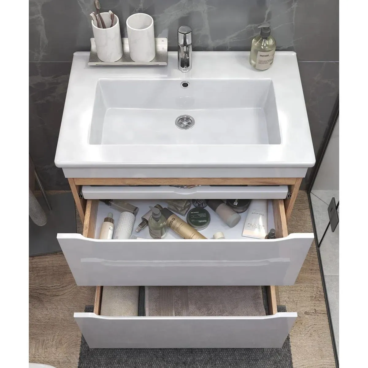 Тумба с раковиной напольная VIGO Grani tn.GRI.OSK.75.2Y дуб золотой, 75 см