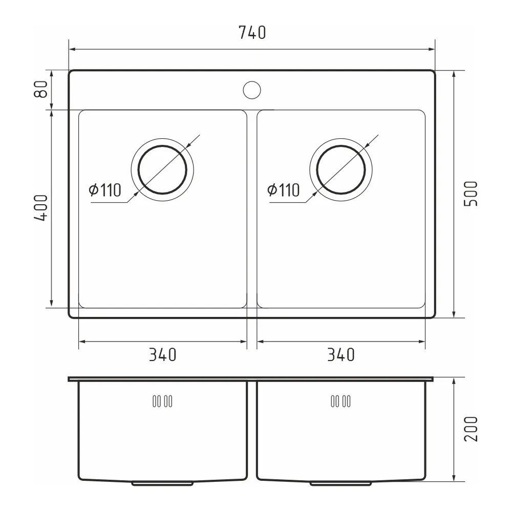 Кухонная мойка Rivelato Rinox 7450 2В PVD, черный