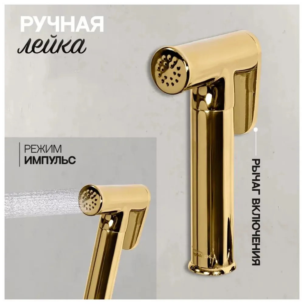 Гигиенический душ со смесителем встраиваемый Hansberge H3099GO, золото