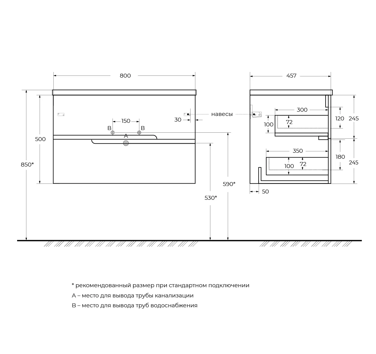 База под раковину подвесная Cezares Duet-N 800х457х500, Bianco Lucido (DUET-N-800-2C-SO-BL)