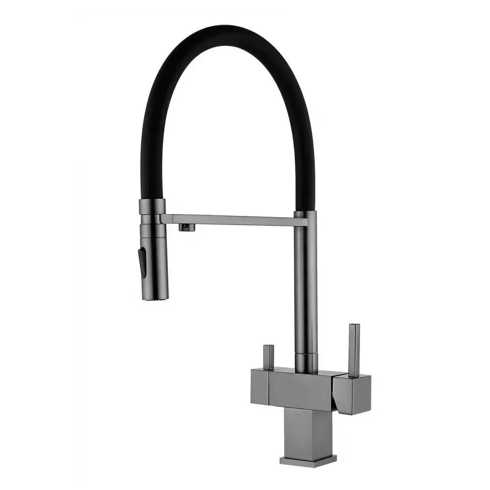 Смеситель для кухни с гибким изливом и подключением фильтра Grocenberg GB4098BG, графит