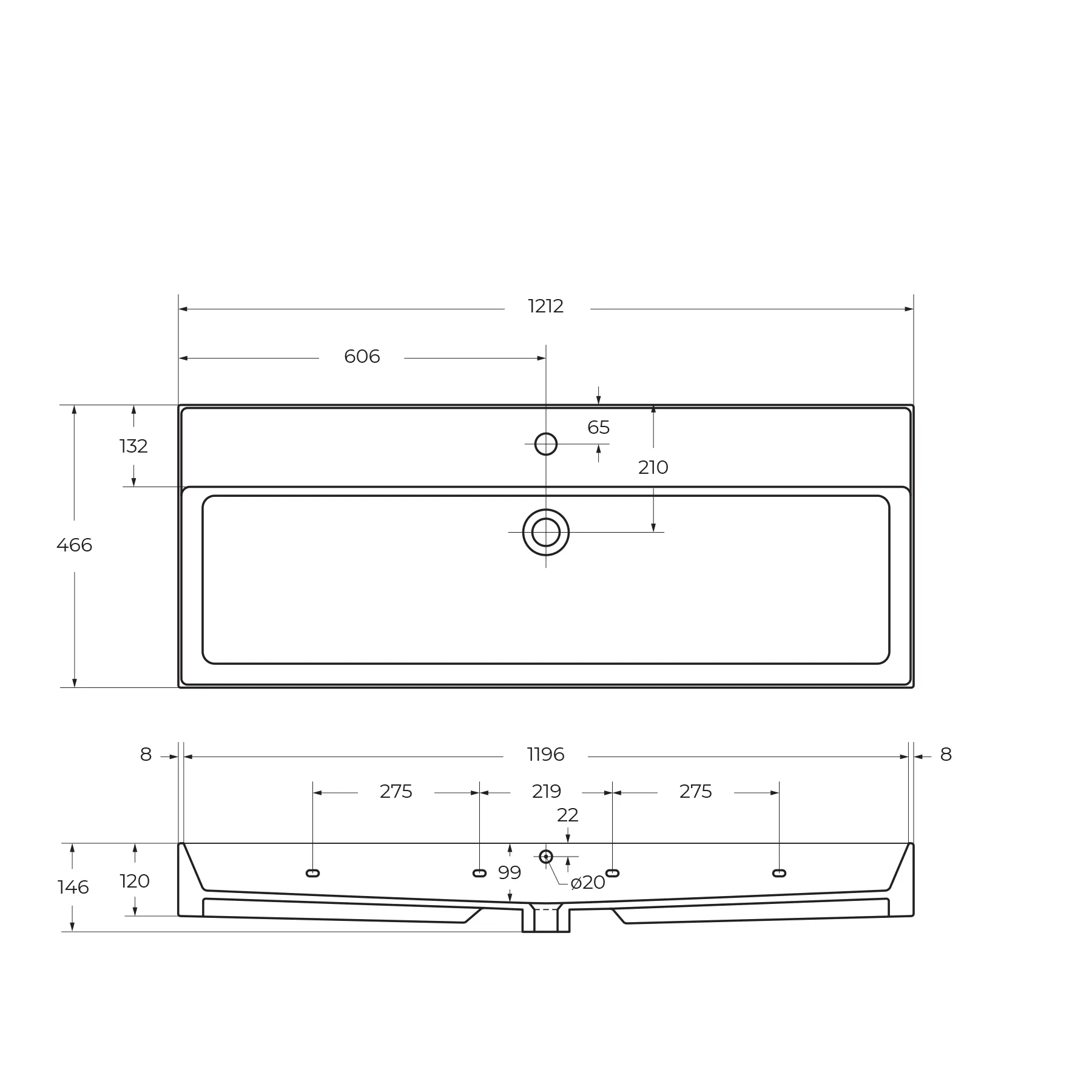Керамическая раковина Cezares Molveno 46 1200х465х145 (CZR-MIL-120-LVB)
