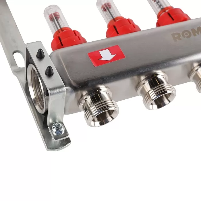 Коллектор Rommer 1"x3/4" на 5 контуров с расходомерами (нерж. сталь) (RMS-1200-000005)