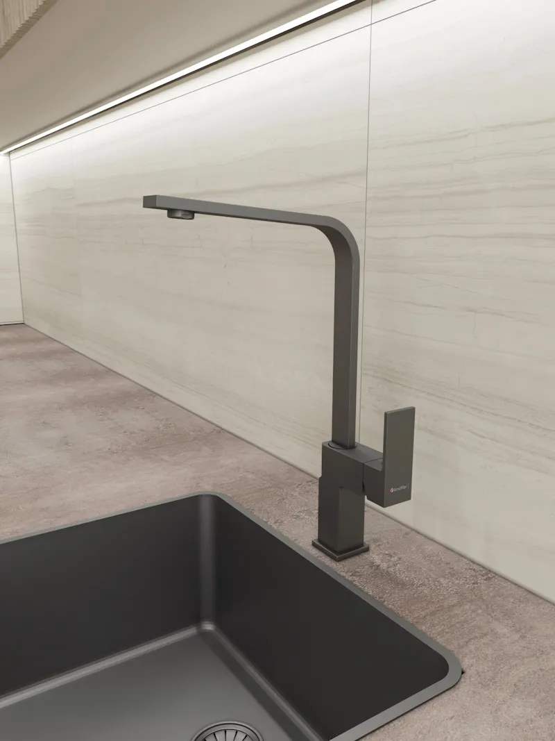 Смеситель для кухни Knotlor KN-21/GM, вороненая сталь