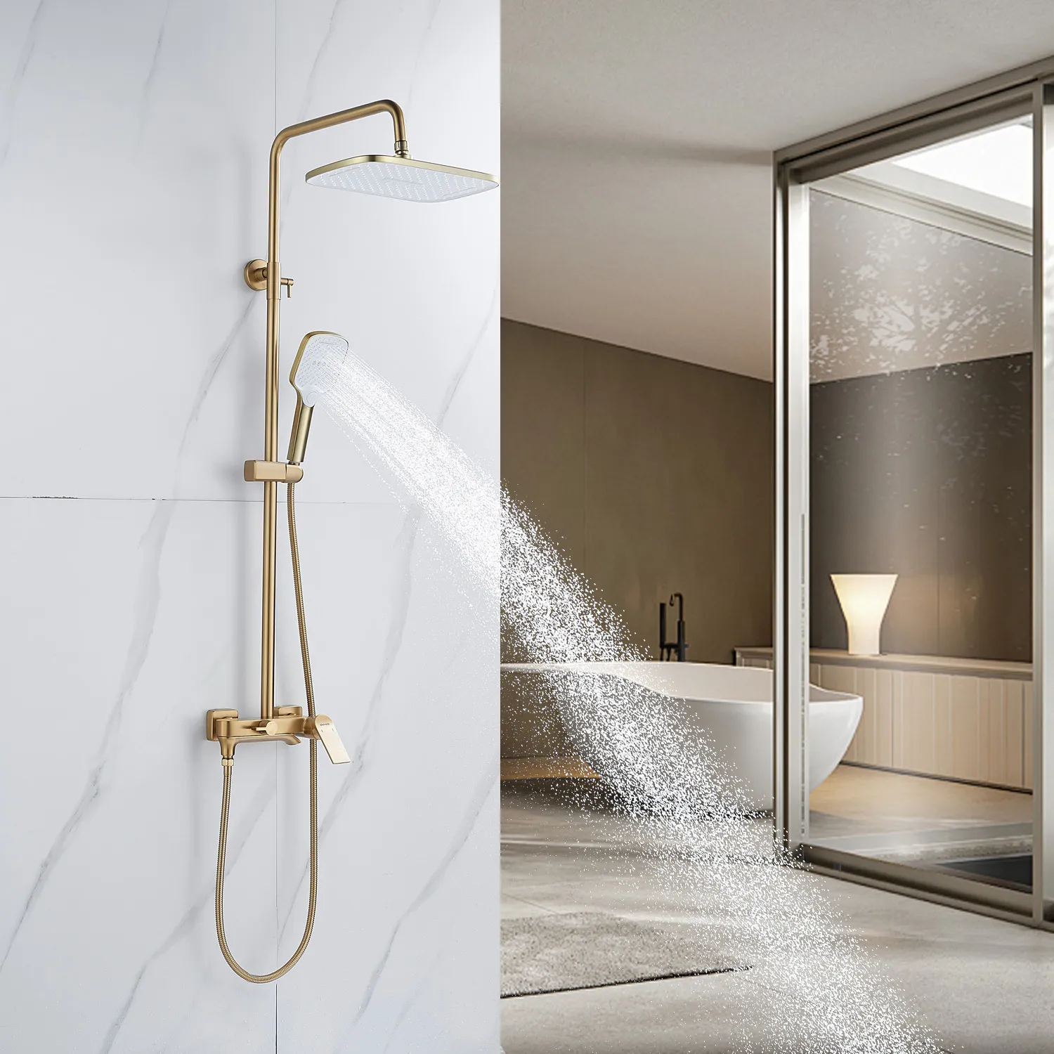 Душевая система Shevanik S4136G, золотой сатин