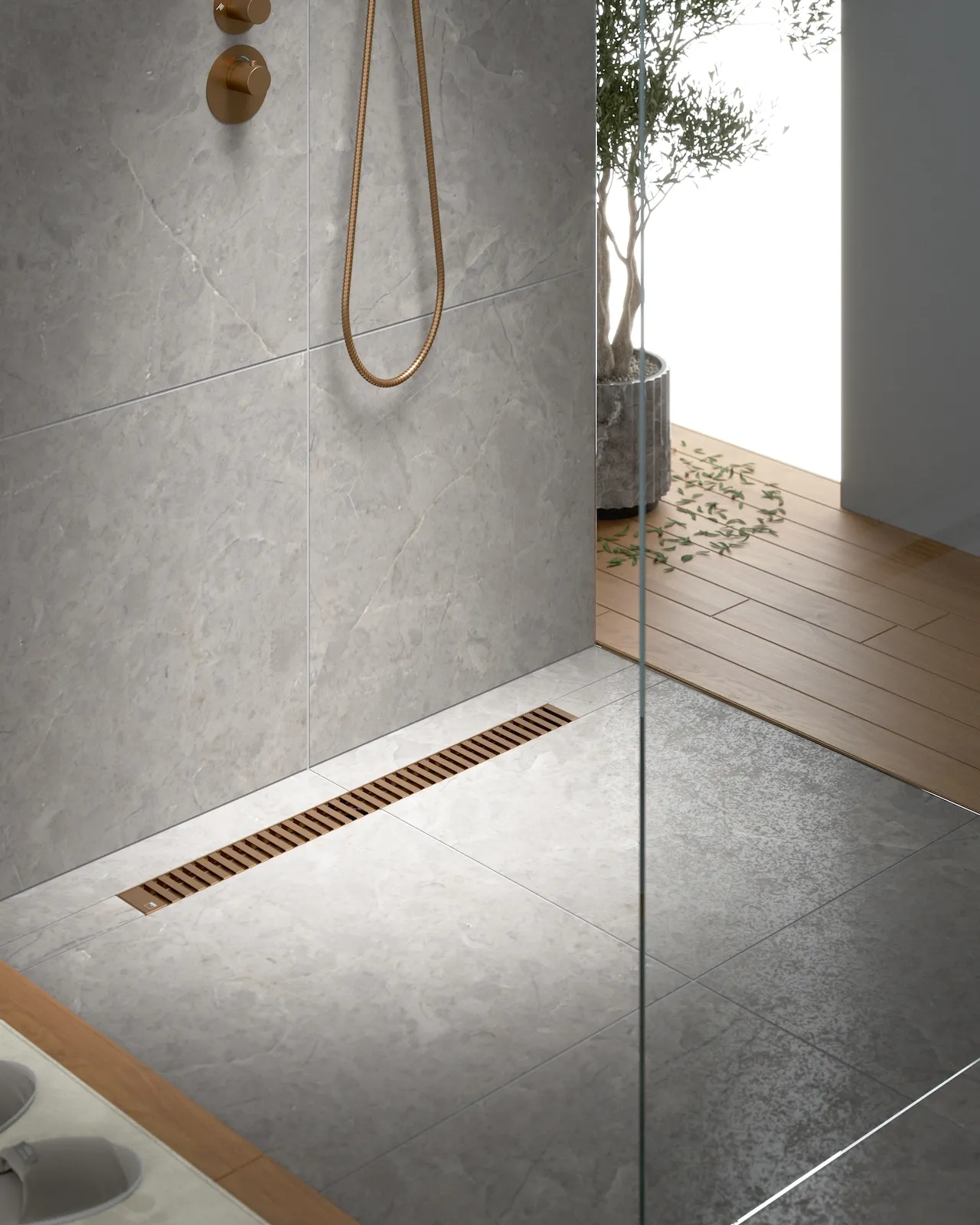Душевой лоток TIMO Drain System 600 с вставкой "lines", розовое золото (DS230106/19)