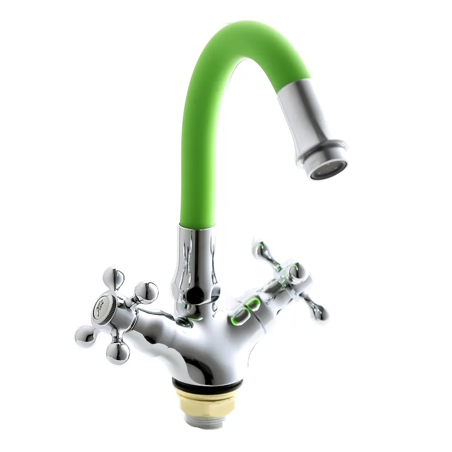 Смеситель для кухни с гибким изливом FASHUN A4419-B7261, хром/зеленый