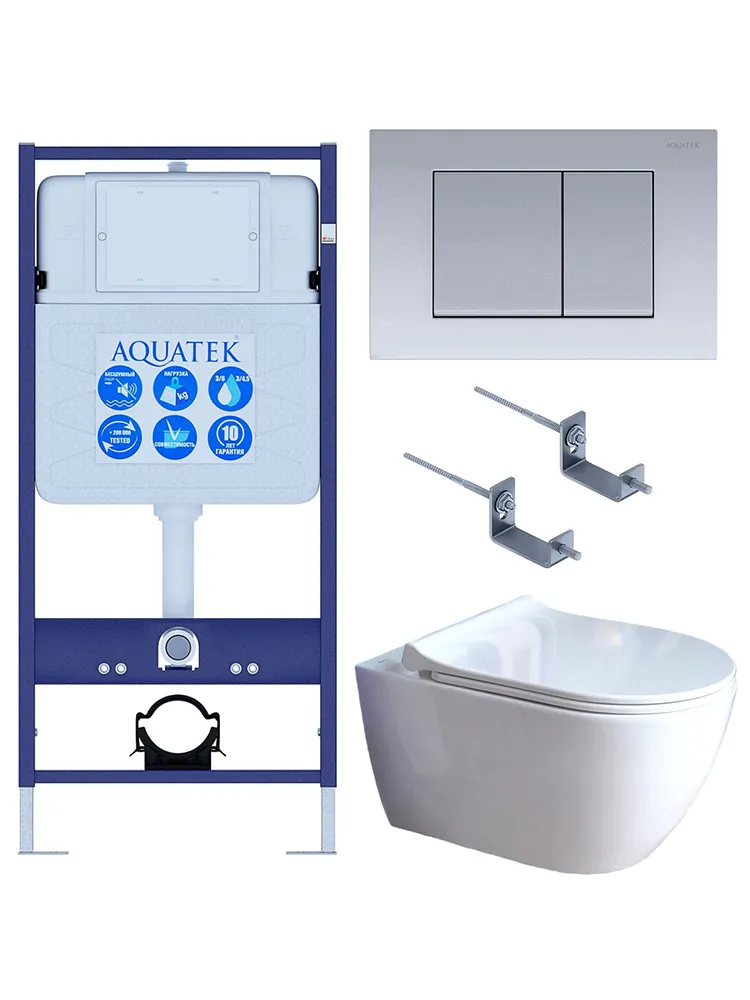 SET AQUATEK ПОЛАРИС (рама AQUATEK Standard INS-0000012+унитаз ПОЛАРИС AQ0700-01 с тонким сиденьем soft-close+ крепеж KKI-0000002 +панель KDI-0000011)