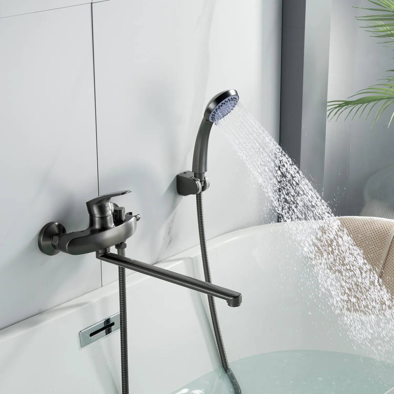 Смеситель для ванны Shevanik S5072T, оружейная сталь