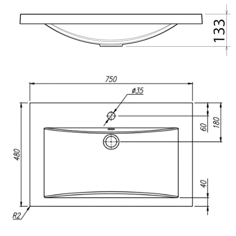 Раковина Florentina Анита 75 см 10.150.00750.302, антрацит