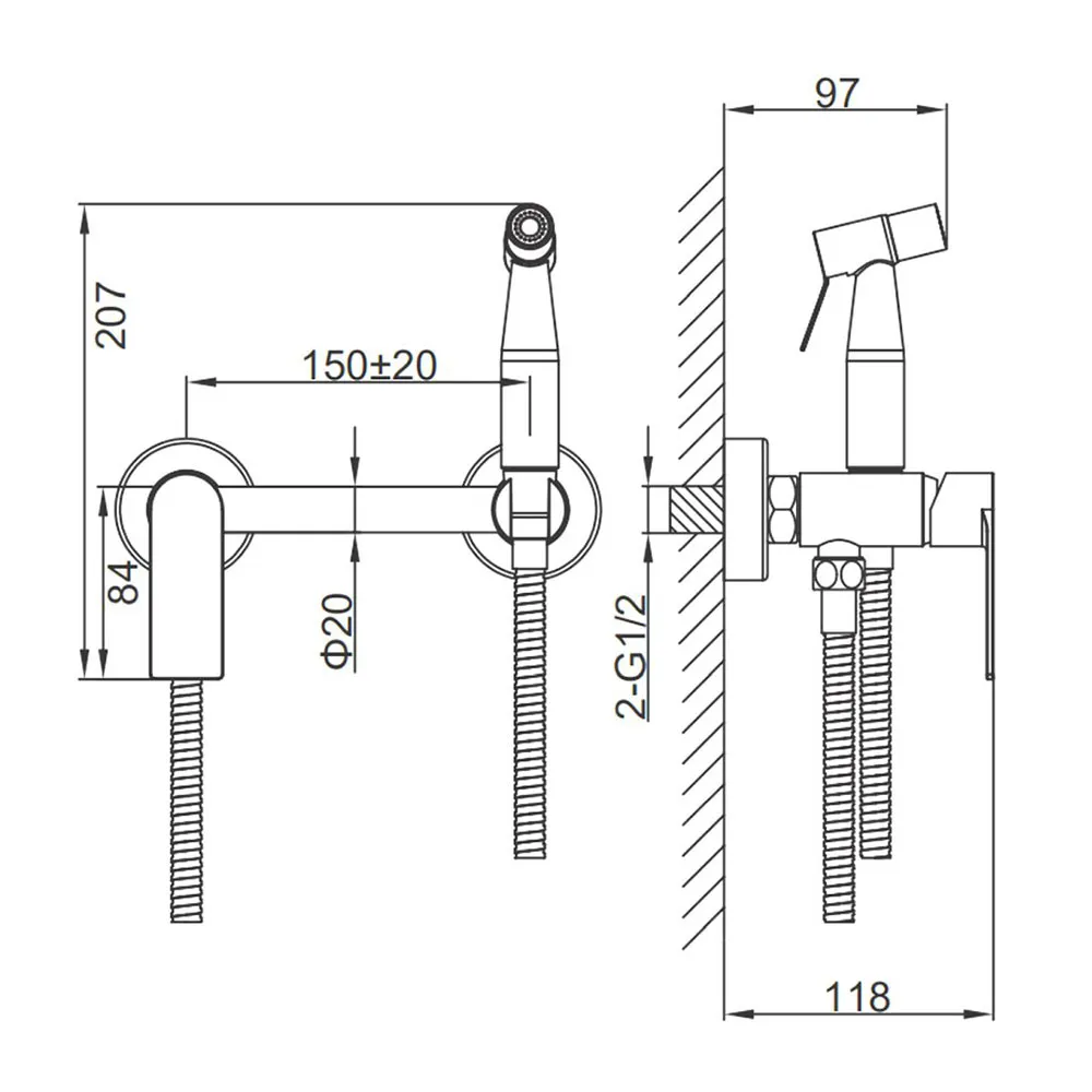 Гигиенический душ со смесителем FRAP F20806-9, оружейная сталь