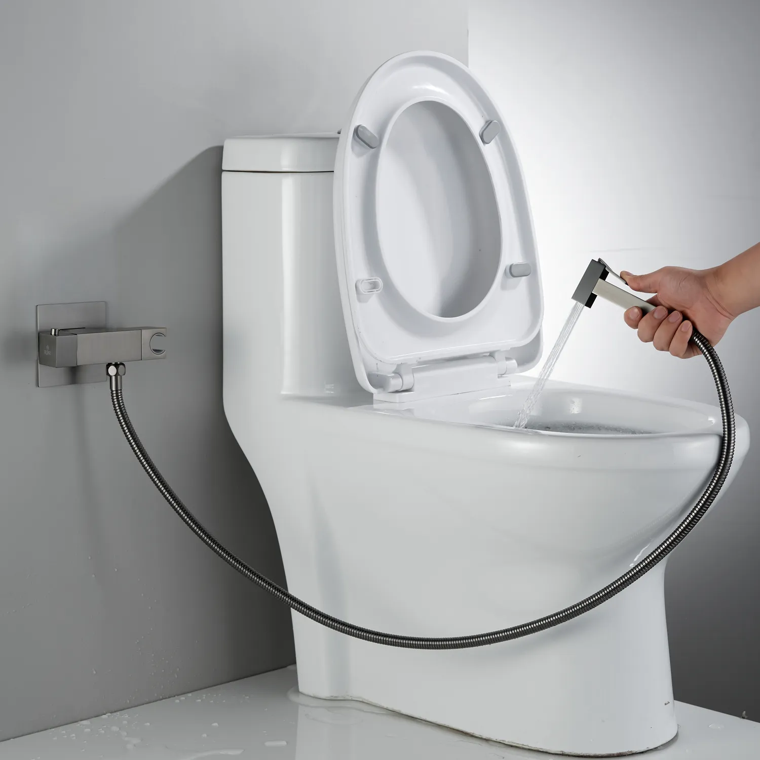 Гигиенический душ с термостатом Rose R965T, оружейная сталь