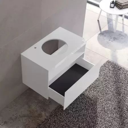 32864300100 STAGELINE Тумба под умывальник 800x550x490mm,1 ящик,oтверстие под смеситель слева,с освещением,pозеткa и USB,пластиковый сифон,цв.белый