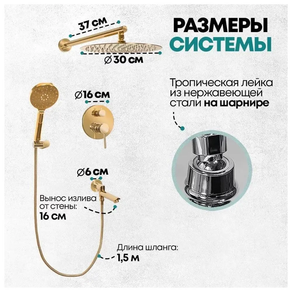 Душевая система встраиваемая Grocenberg GB5001GO, золото