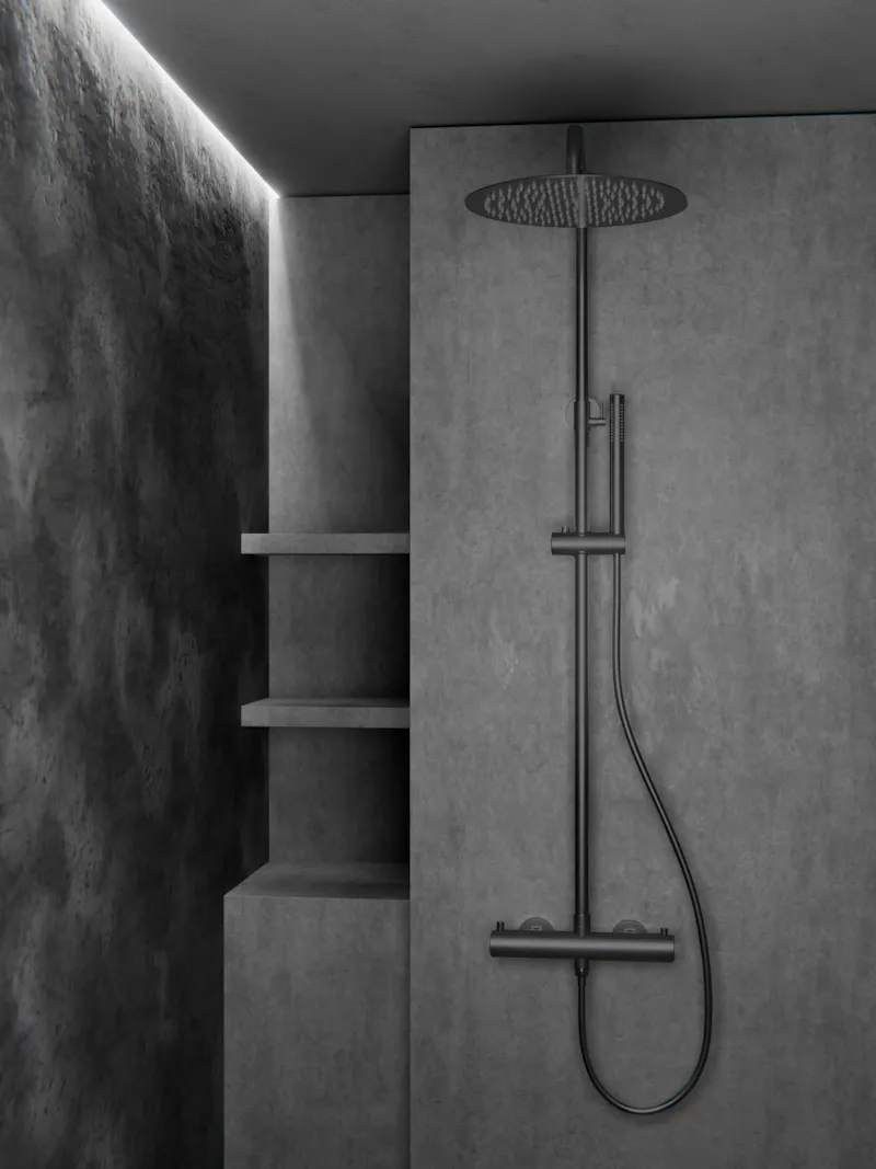 Душевая система с термостатом Knotlor SS-24/GM, вороненая сталь