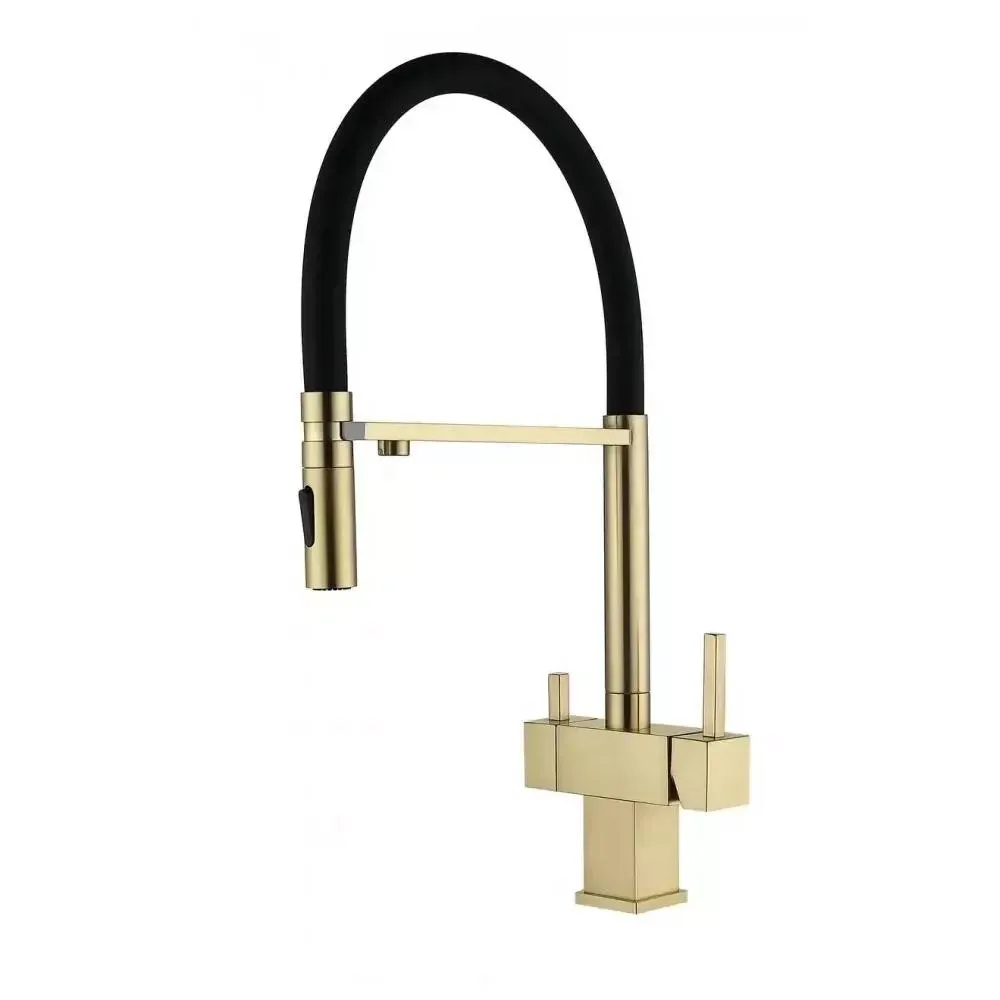 Смеситель для кухни с гибким изливом и подключением фильтра Grocenberg GB4098MG, матовое золото