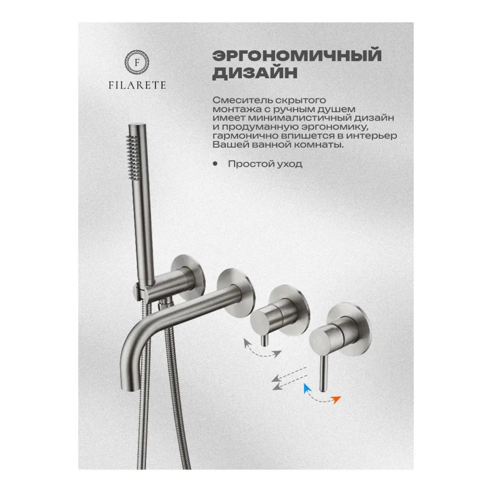 Смеситель для ванны встраиваемый FILARETE Roun FL2122NK, никель