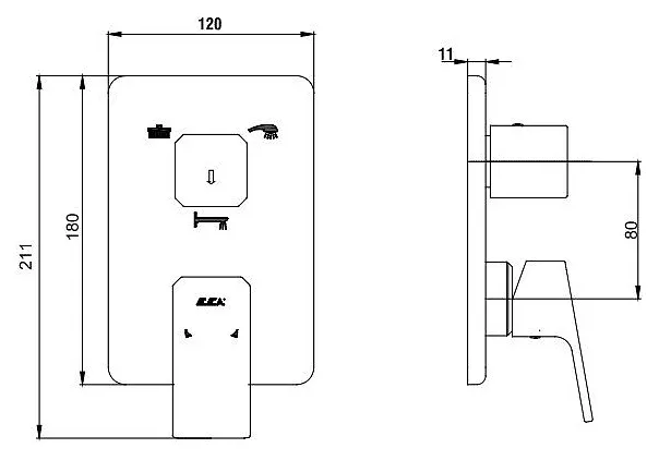 Смеситель для ванны E.C.A.Tiera 102167205EX-KDE(внешняя часть)
