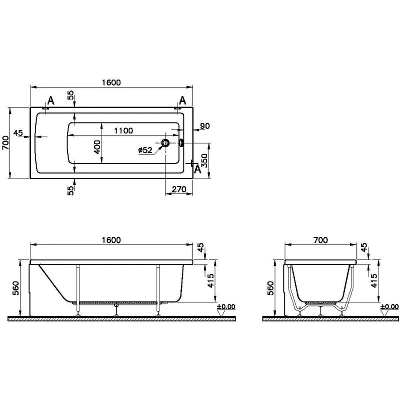 Акриловая ванна Vitra Neon (52520001000) (160x70)