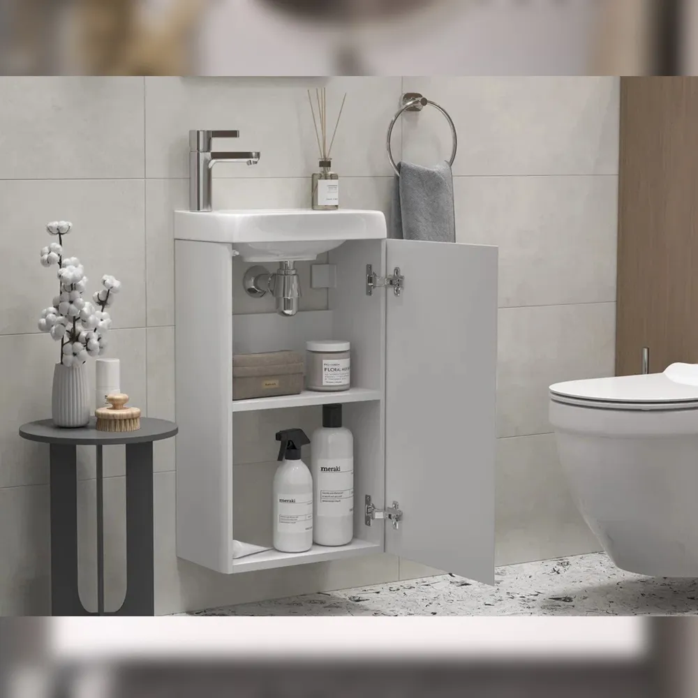 Тумба с раковиной подвесная Velvex Bio tp.BIO.BIO.MAXI.40.1D белый глянец, 40 см