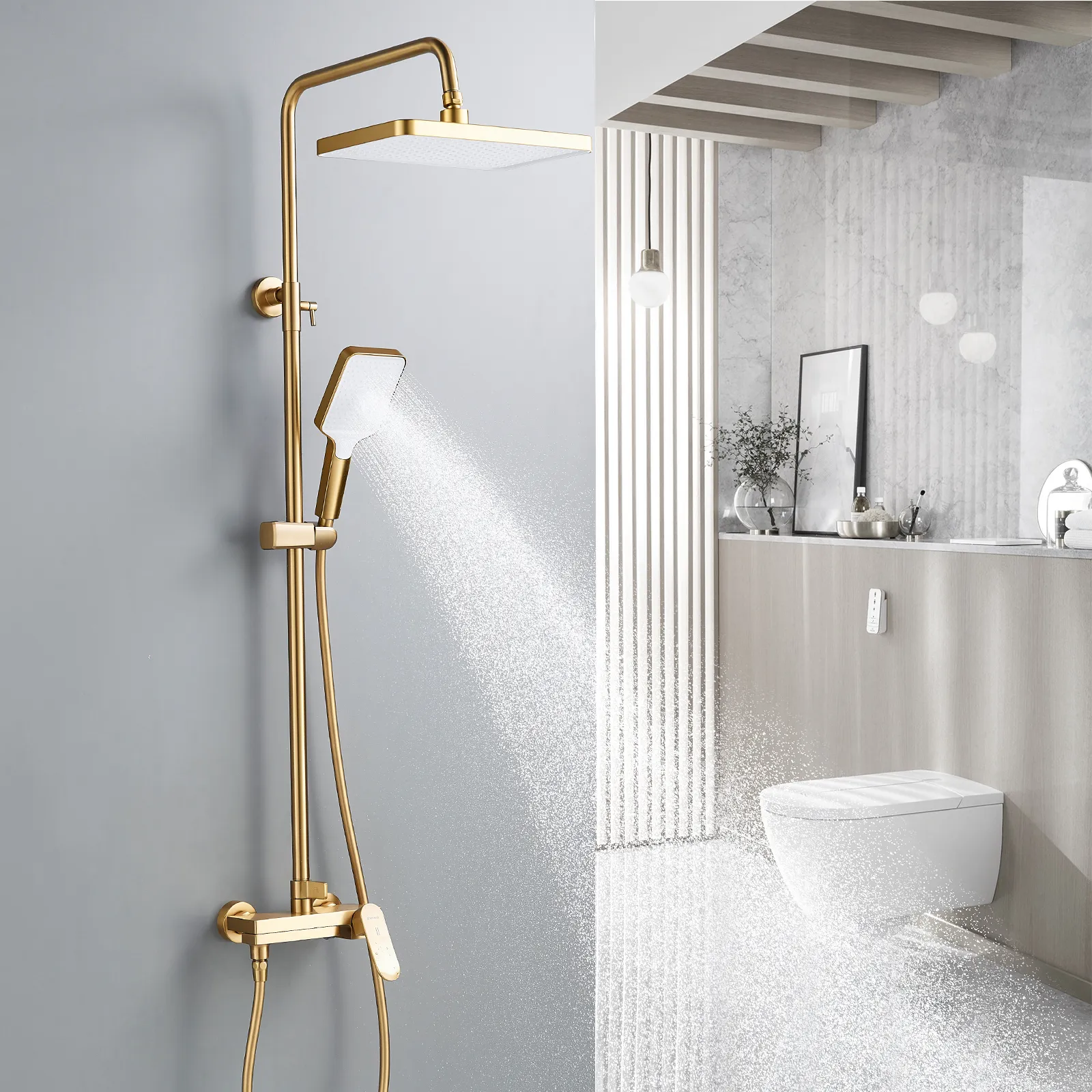 Душевая система Shevanik S4536G, золотой сатин