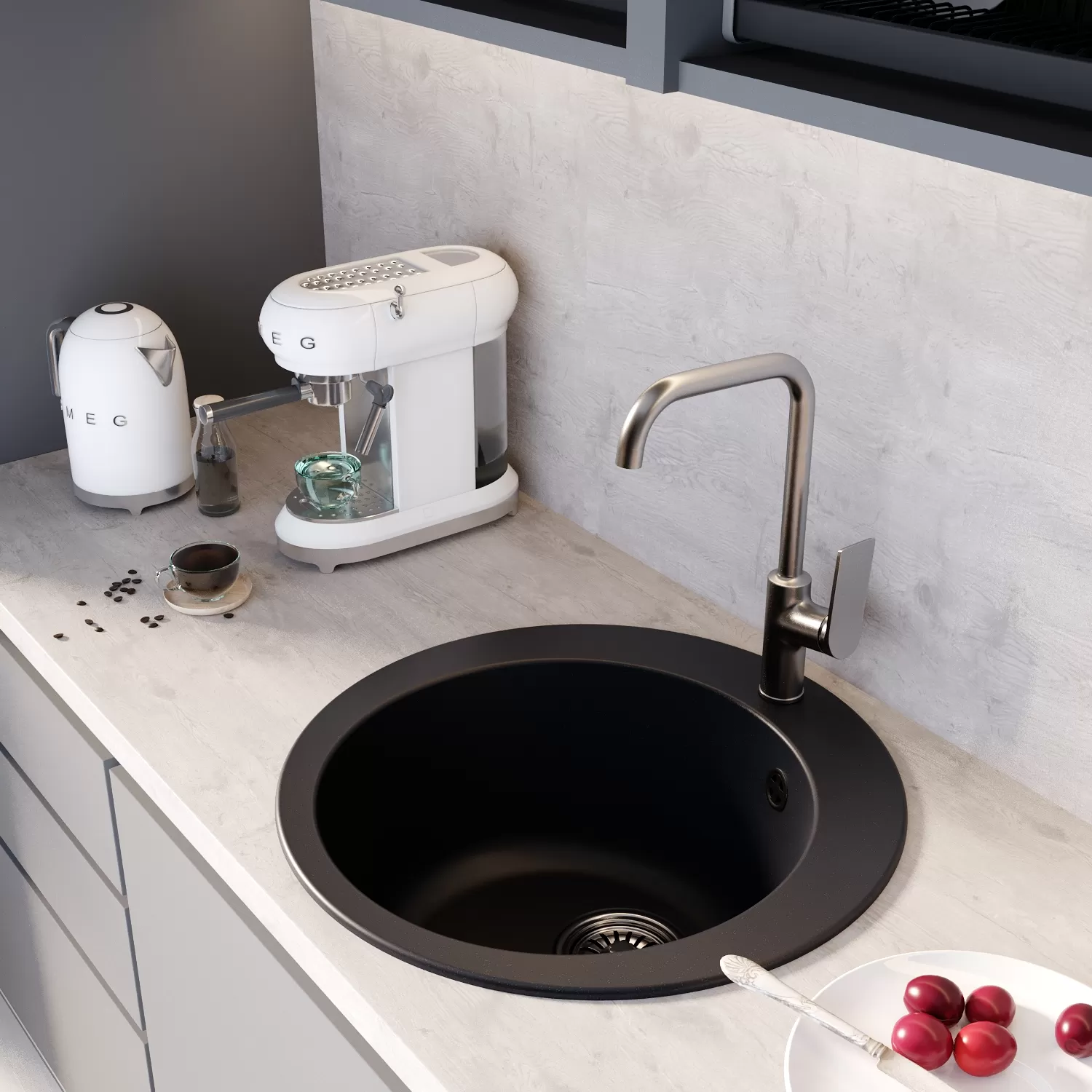 Мойкa MIXLINE ML-GM13 круглая  ультра-черная (344) 495мм (глуб. чаши 200) NEW (551898)