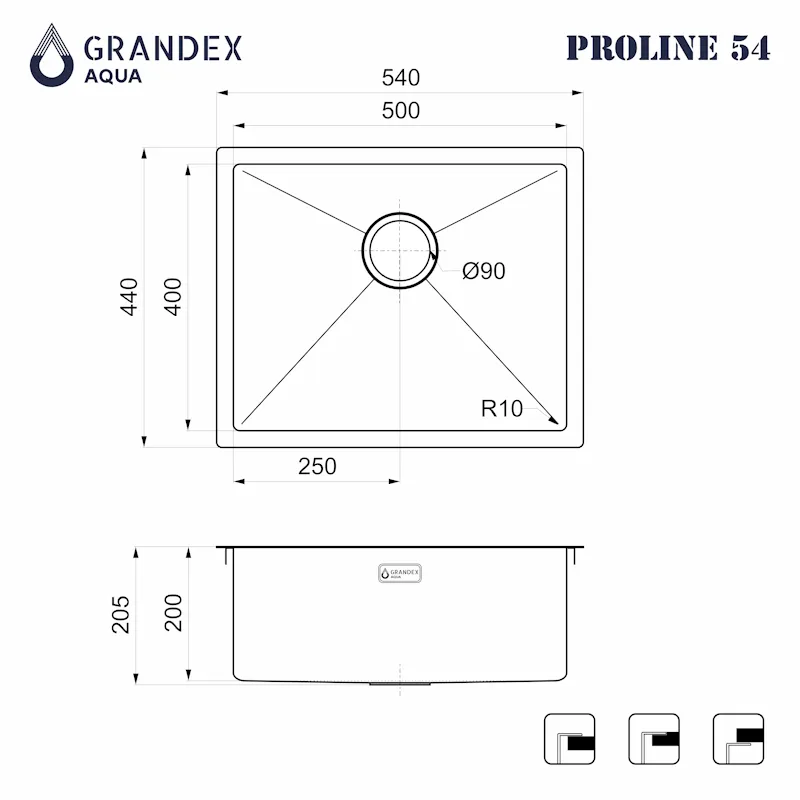Кухонная мойка Grandex Aqua Proline 504174, сатин