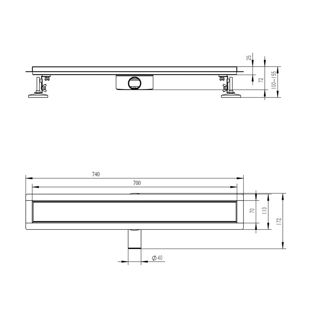 Душевой лоток (двухсторонняя решетка) Raglo R652.70.03, золотой сатин