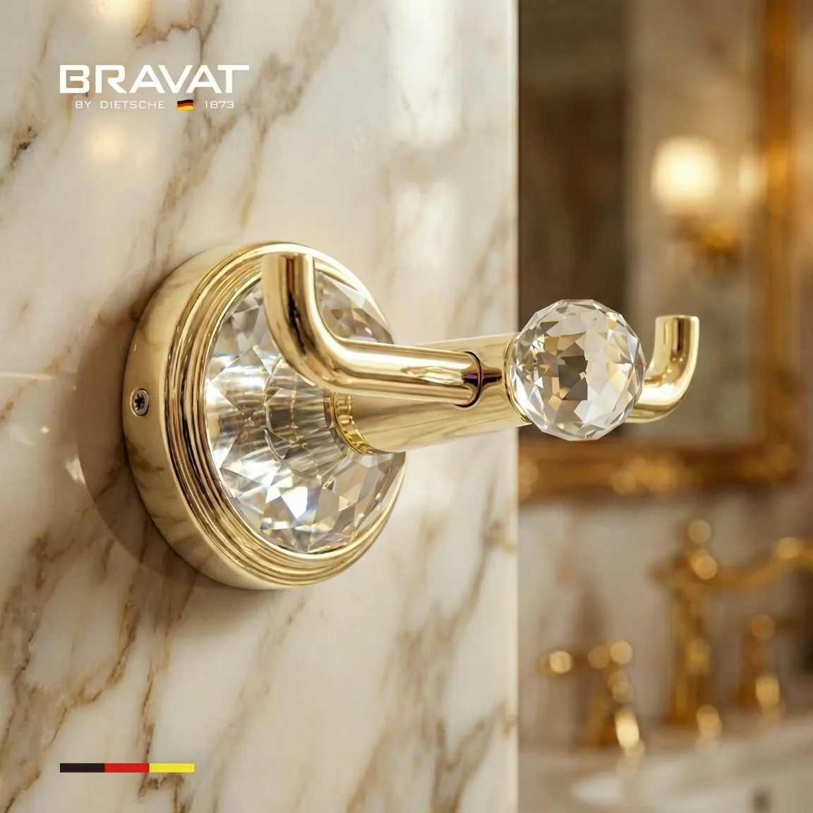 Крючок настенный для халатов и полотенец золотой с кристаллами SWAROVSKI BRAVAT (D7283G-SW)