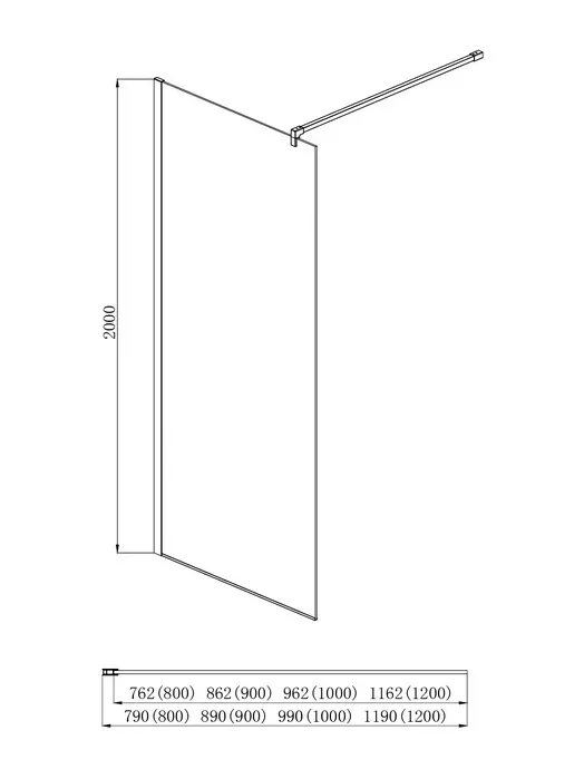 AQ WIW 08020GM Душевая перегородка Walk in с держателем 800x2000 профиль оружейная сталь, стекло прозрачное