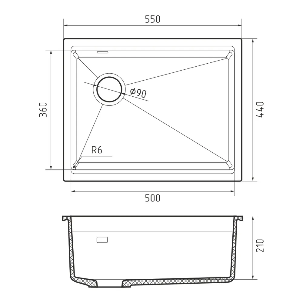 Кухонная мойка Rivelato LINO LN-554-L, черный