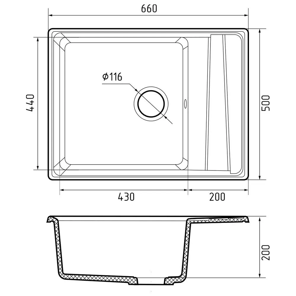Кухонная мойка GranFest LEVEL 660L, песочный