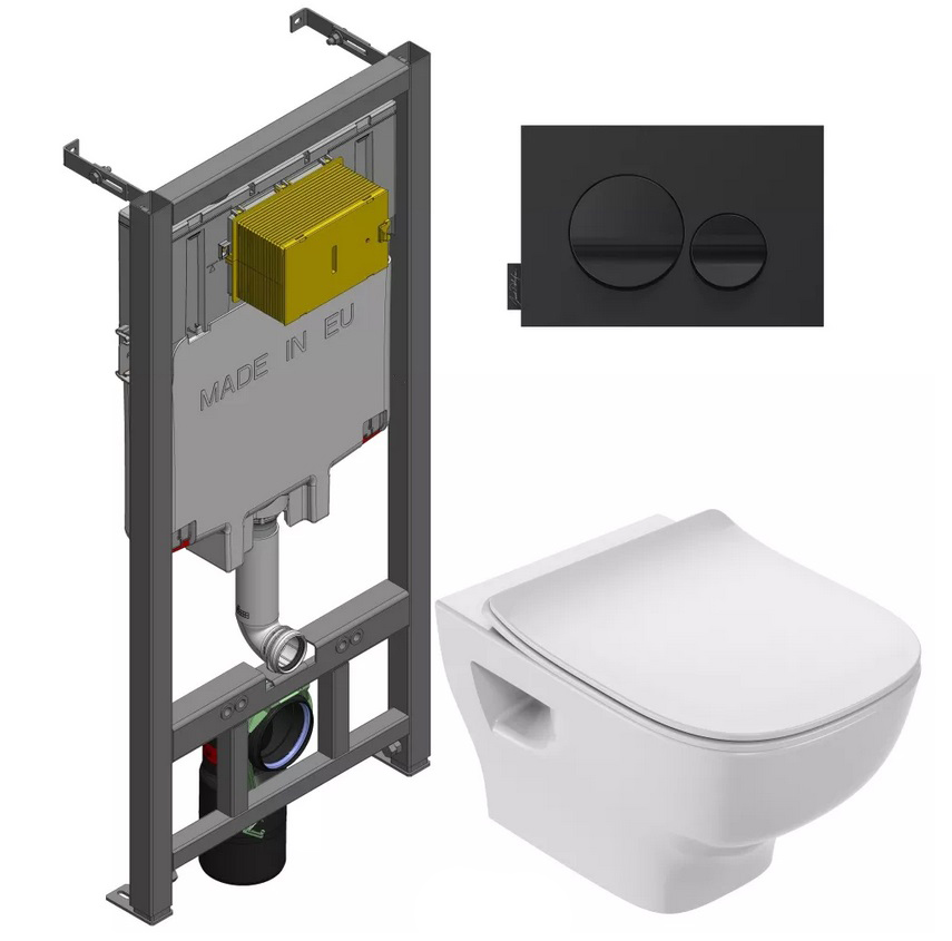 Комплект унитаз с инсталляцией, черная кнопка и сиденьем Jacob Delafon Struktura (E21750RU-00)