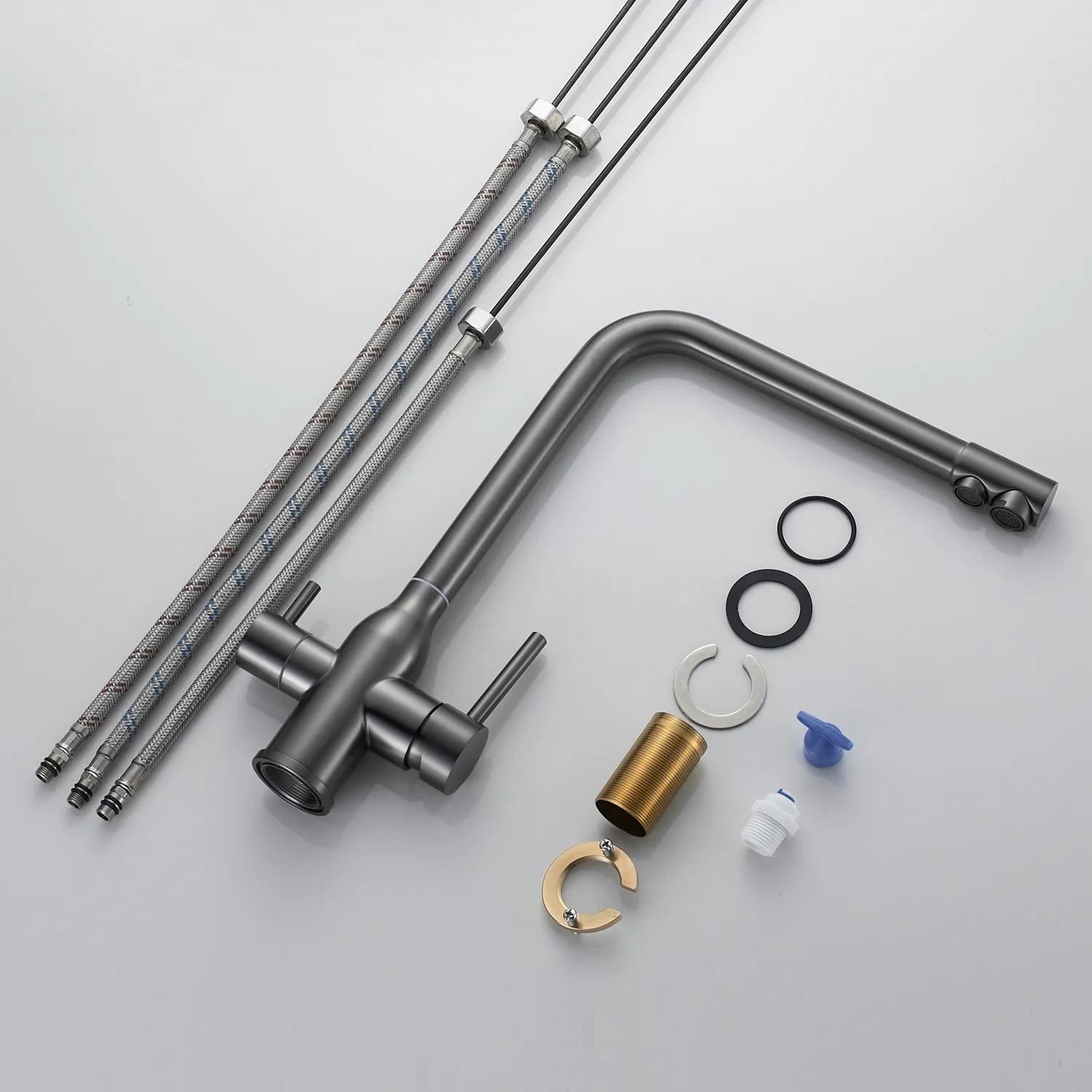 Смеситель для кухни с подключением фильтра Shevanik S248T, оружейная сталь