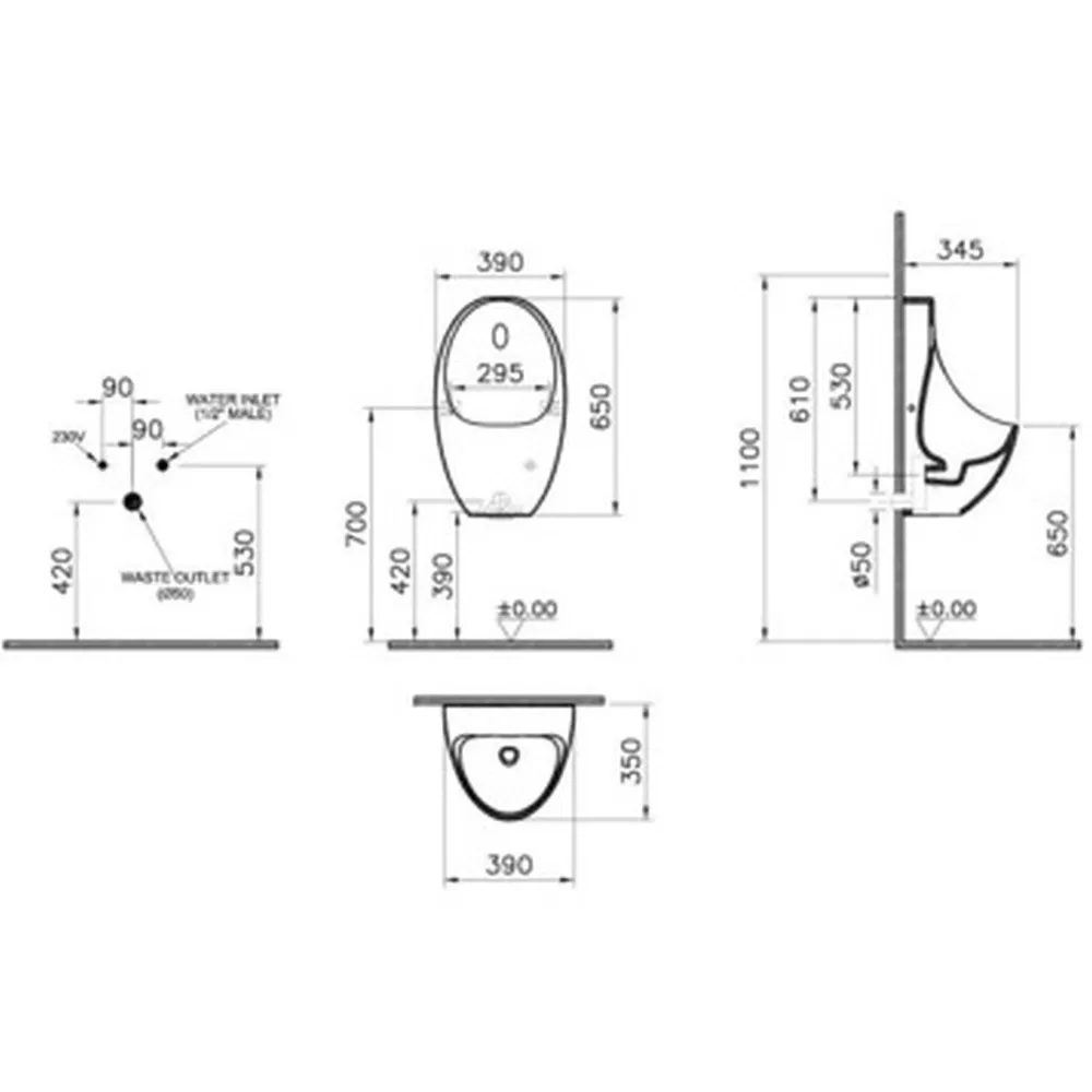 5999B003-5556 Писсуар Arkitekt безободковый сенсорный, питание от сети