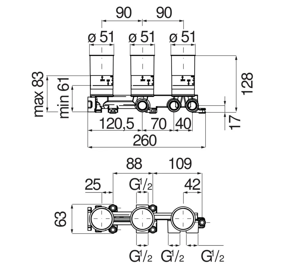 WE81200/T смеситель для ванны (скрытая часть)