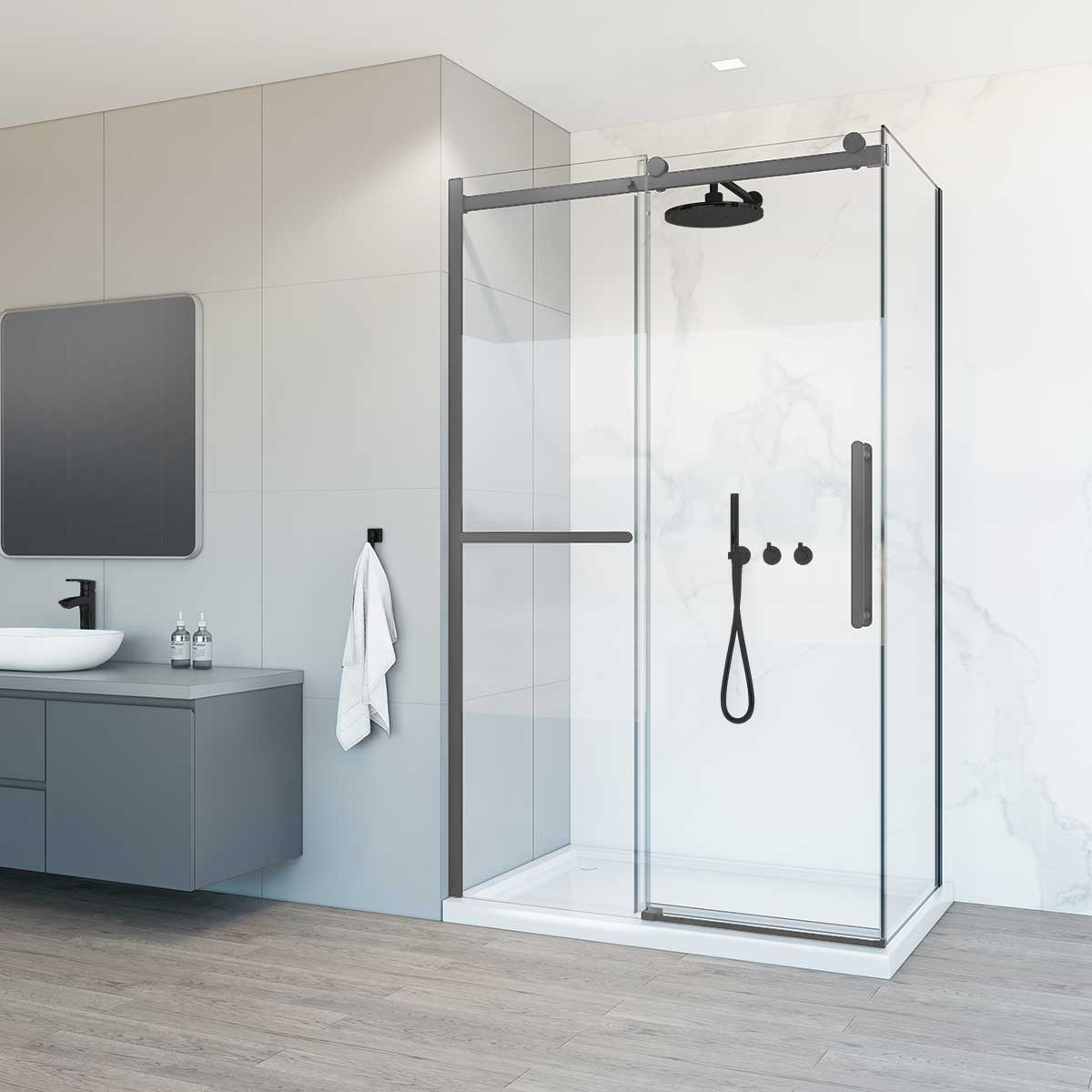 Душевой уголок Vincea Como Soft (VSR-1CS9012CLGM) 1200х900 мм, вороненая сталь, стекло прозрачное