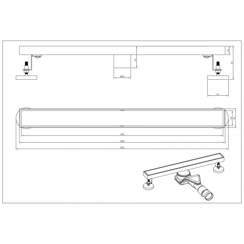 Душевой лоток Grocenberg T600, матовое золото