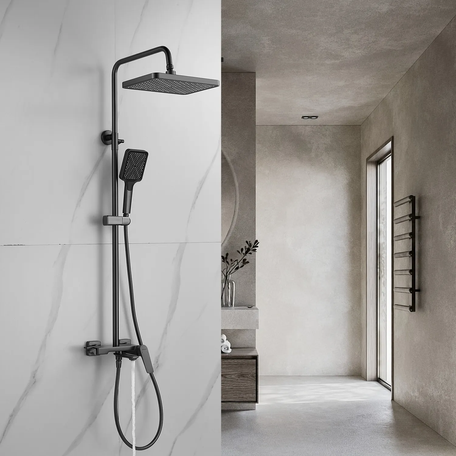 Душевая система Shevanik S4226T, оружейная сталь