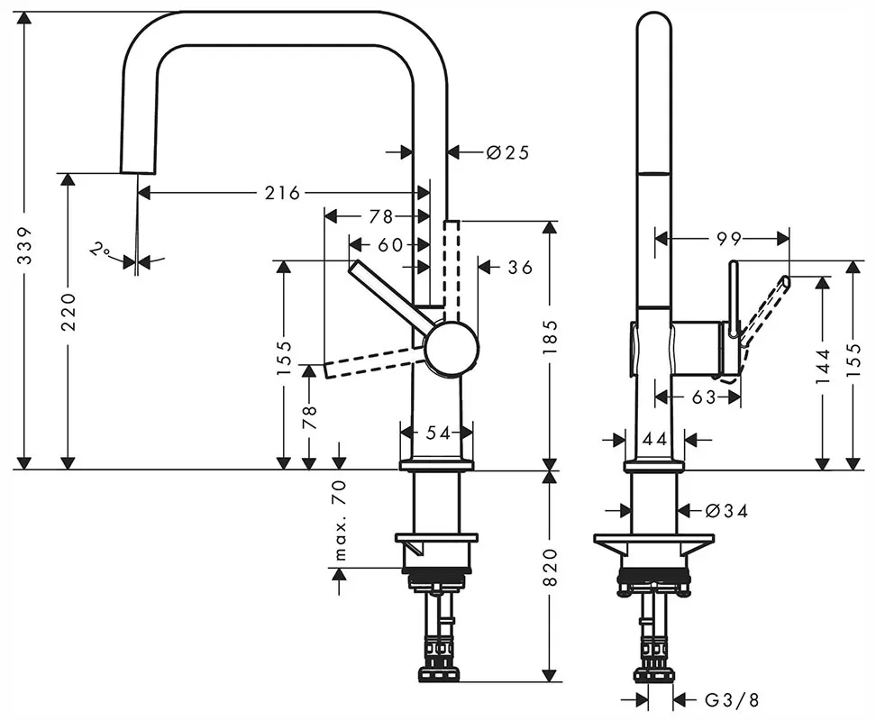 Кухонный смеситель однорычажный, U 220, 1jet Hansgrohe 72806000, хром