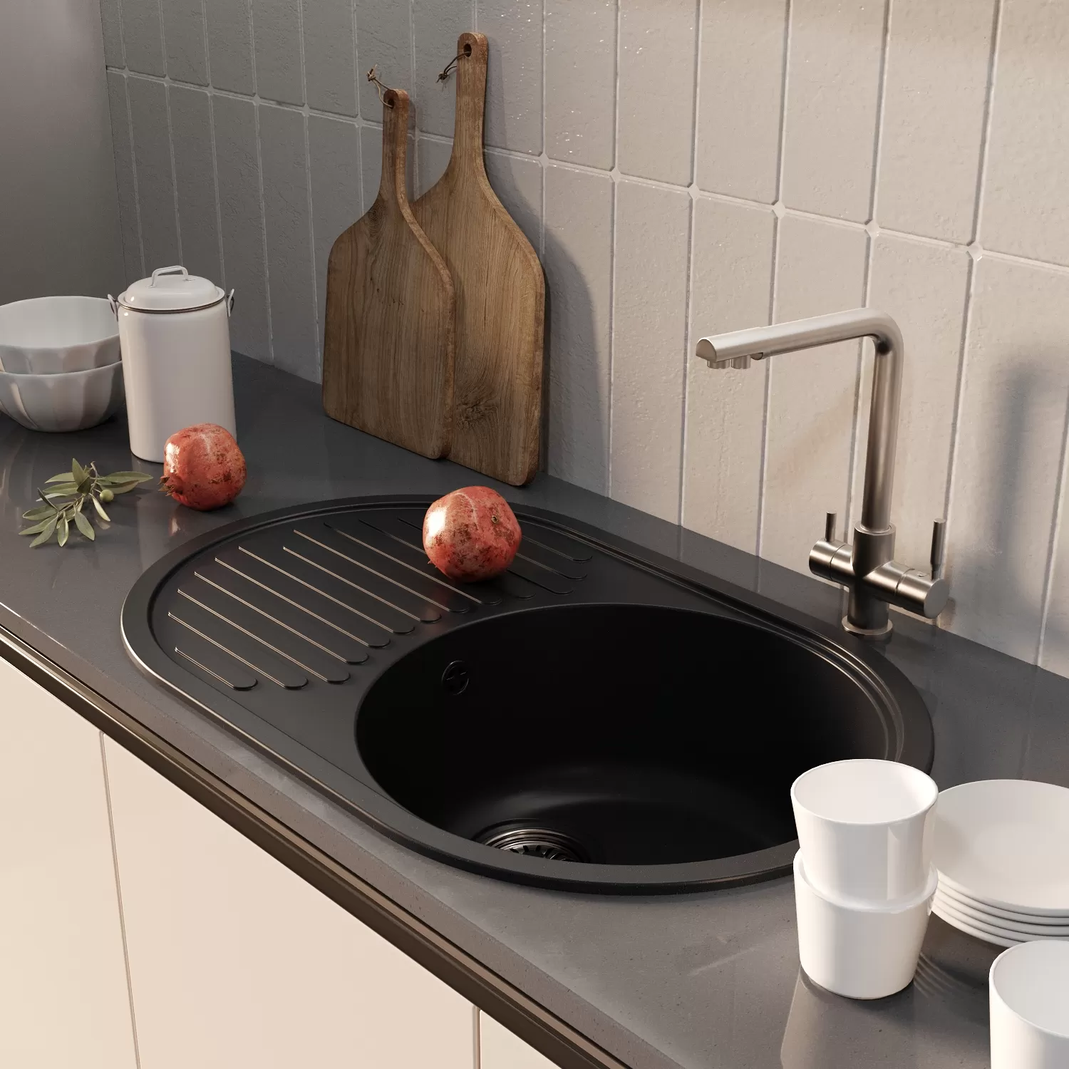 Мойка MIXLINE ML-GM16 овальная с крылом  ультра-черная (344) 730*460*180мм NEW (551934)